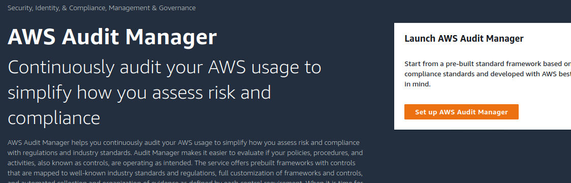 Audit Manager Console showing setup button